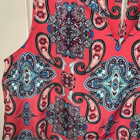 Verse Multicolor Coral Paisley Sleeveless Blouse Size Large Made in the U.S. - Picture 6 of 14